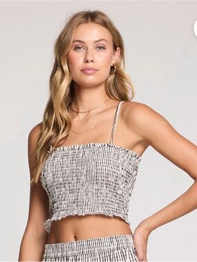 Saltwater luxe Smocked Striped Crop Tank Top - Cream/Black